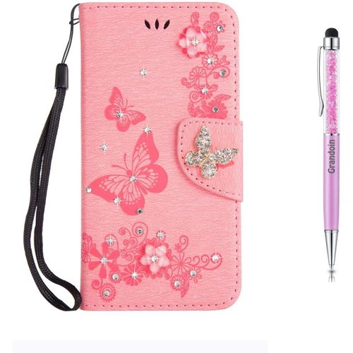 Coque Pour Samsung Galaxy S20 Plus, Brillant Cristal Diamant Flip Cover ¿¿Tui De Protection Housse En Pu Cuir [Fente De Carte] [Fermeture Magn¿¿Tique] (Rose)