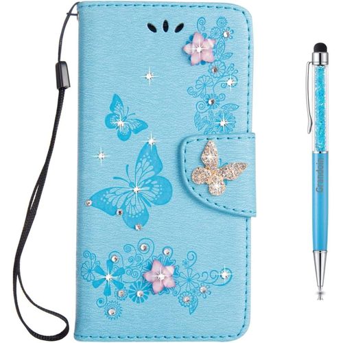 Coque Pour Samsung Galaxy S20 Plus, Brillant Cristal Diamant Flip Cover ¿¿Tui De Protection Housse En Pu Cuir [Fente De Carte] [Fermeture Magn¿¿Tique] (Bleu)