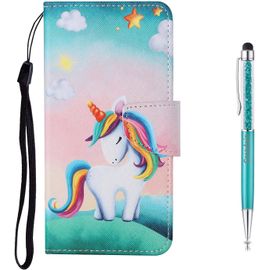 Coque Pour Xiaomi Redmi 5 Plus, Protection Housse En Cuir Portefeuille Livre, Cr¿¿Atif Peint ¿¿Tui Flip Case Avec [Emplacements Cartes] [Fonction Support] [Magn¿¿Tique] (Licorne Arc-En-Ciel)