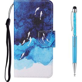 Coque Pour Xiaomi Redmi 5 Plus, Protection Housse En Cuir Portefeuille Livre, Cr¿¿Atif Peint ¿¿Tui Flip Case Avec [Emplacements Cartes] [Fonction Support] [Magn¿¿Tique] (Poisson Aquarelle)