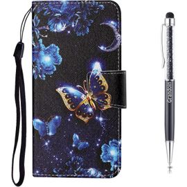 Coque Pour Xiaomi Redmi 5 Plus, Protection Housse En Cuir Portefeuille Livre, Cr¿¿Atif Peint ¿¿Tui Flip Case Avec [Emplacements Cartes] [Fonction Support] [Magn¿¿Tique] (Papillon De Lune)