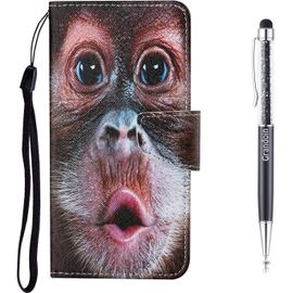 Coque Pour Xiaomi Redmi Note 8 Pro, Protection Housse En Cuir Portefeuille Livre, Cr¿¿Atif Peint ¿¿Tui Flip Case Avec [Emplacements Cartes] [Fonction Support] [Magn¿¿Tique] (Orang-Outan)