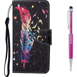 Coque Pour Xiaomi Redmi 5 Plus, Protection Housse En Cuir Portefeuille Livre, Cr¿¿Atif Peint ¿¿Tui Flip Case Avec [Emplacements Cartes] [Fonction Support] [Magn¿¿Tique] (La Plume)