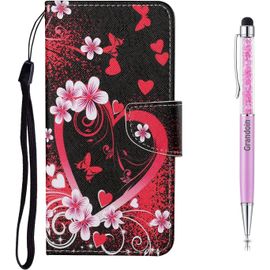Coque Pour Xiaomi Redmi 5 Plus, Protection Housse En Cuir Portefeuille Livre, Cr¿¿Atif Peint ¿¿Tui Flip Case Avec [Emplacements Cartes] [Fonction Support] [Magn¿¿Tique] (Coeur 1)