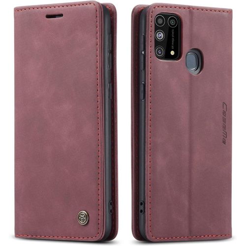 Coque Compatible Avec Samsung Galaxy M31,Anti-Choc Housse En Cuir Premium Flip Case Portefeuille Etui,Vin Rouge