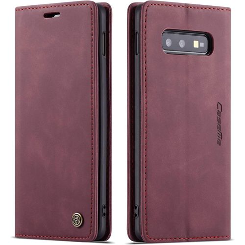 Coque Compatible Avec Samsung Galaxy S10e,Anti-Choc Housse En Cuir Premium Flip Case Portefeuille Etui,Vin Rouge