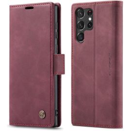 Coque Compatible Avec Samsung Galaxy S23 Ultra,Anti-Choc Housse En Cuir Premium Flip Case Portefeuille Etui,Vin Rouge