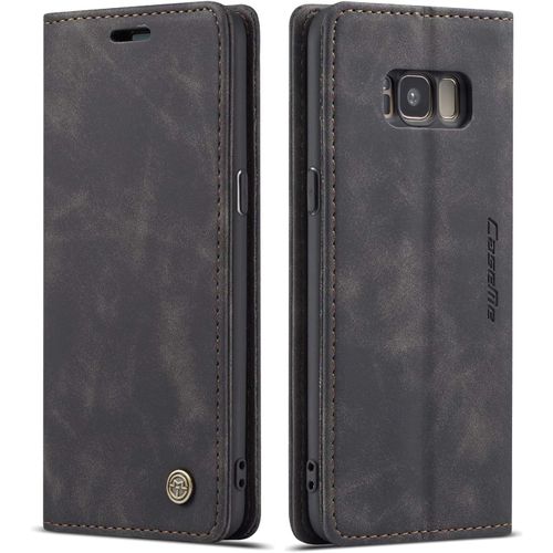 Coque Compatible Avec Samsung Galaxy S8,Anti-Choc Housse En Cuir Premium Flip Case Portefeuille Etui,Noir