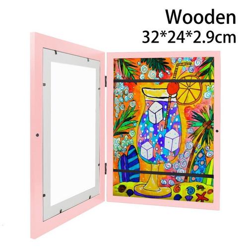 Cadres D'art En Bois Pour Enfants,Affichage D'image Modifiable Pour A4,Projets D'art Pour Enfants,Stockage De Bureau À Domicile,Affichage D'image,2 Pièces - Type 1pc Pink For A4