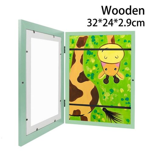 Cadres d'art en bois pour enfants,affichage d'image modifiable,travail d'art A4,projets pour enfants,stockage à domicile et au bureau - Type Wooden-green A
