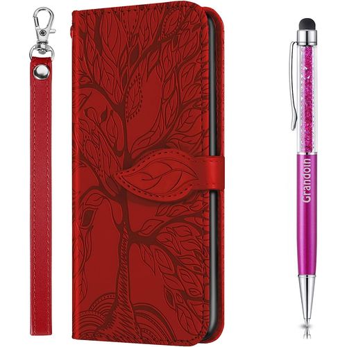 Coque Pour Samsung Galaxy A20/ A30, Housse En Cuir Galaxy A20/ A30 Portefeuille, Etui Rabat Tlphone Magntique Etui Protection Housse Avec Fente Cartes Pour Samsung A20/ A30 (Rouge)