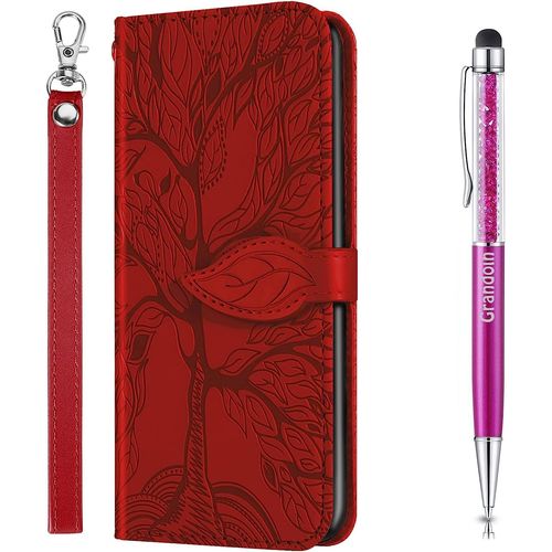 Coque Pour Samsung Galaxy Note 8, Housse En Cuir Galaxy Note 8 Portefeuille, Etui Rabat Tlphone Magntique Etui Protection Housse Avec Fente Cartes Antichoc Pour Samsung Note 8 (Rouge)