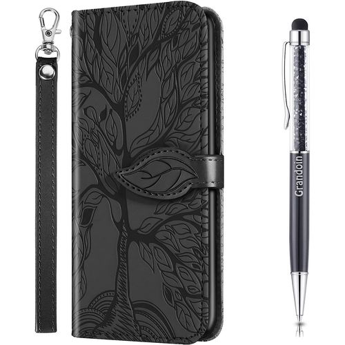 Coque Pour Samsung Galaxy A8s, Housse En Cuir Galaxy A8s Portefeuille, Etui Rabat Tlphone Magntique Etui Protection Housse Avec Fente Cartes Antichoc Pour Samsung A8s (Noir)