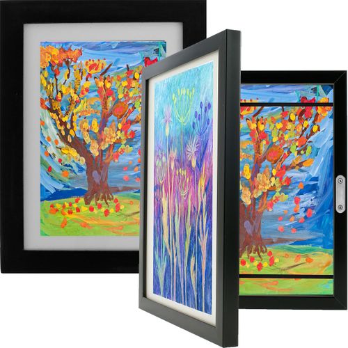 Cadres d'art en bois format A4,ouverture frontale,affichage d'images interchangeables,dessin d'?uvres d'art,stockage de projets pour enfants,affichage de peinture - Type 2pcs Black