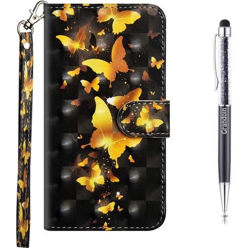 Coque Pour Samsung Galaxy A71, Bookstyle Flip Cover Tui De Protection Housse En Pu Cuir Avec Tpu Silicone Souple [3d] [Fente De Carte] [Fermeture Magntique] (Papillon Jaune)