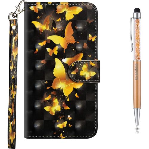 Coque Pour Samsung Galaxy S20 Plus, Bookstyle Flip Cover Tui De Protection Housse En Pu Cuir Avec Tpu Silicone Souple [3d] [Fente De Carte] [Fermeture Magntique] (Papillon Jaune)