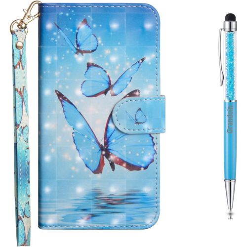 Coque Pour Samsung Galaxy S20 Ultra, Bookstyle Flip Cover Tui De Protection Housse En Pu Cuir Avec Tpu Silicone Souple [3d] [Fente De Carte] [Fermeture Magntique] (Papillon Bleu)