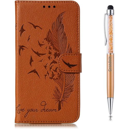 Coque Pour Xiaomi Mi 9 Se, Bookstyle Flip Cover Tui De Protection Housse Imprim En Pu Cuir Avec Tpu Silicone Souple [Fente De Carte] [Fermeture Magntique] (Marron)