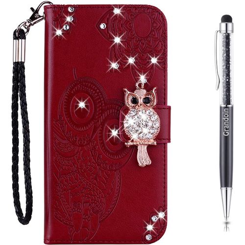 Coque Pour Samsung Galaxy S20 Ultra, [Srie Hibou] Brillant Cristal Diamant Flip Cover Tui De Protection Housse En Pu Cuir [Fente De Carte] [Fermeture Magntique] (Marron)