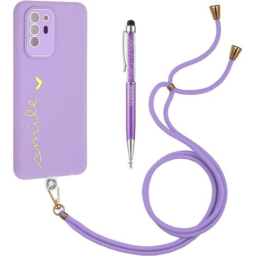 Coque Avec Cordon Pour Oppo A94 5g/Oppo Reno5 Z 5g + Camra Arri¿¿Re Protecteur, Tui Pour Tlphone Avec Cordon Tpu Bumper Lanyard Case Tour De Cou Cha?Ne Cordon Lani¿¿Re Housse Etui (Violet)
