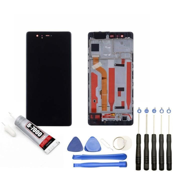 Ecran Complet: Vitre Tactile + Ecran Lcd Sur Châssis Compatible Avec Huawei P9 Taille 5.2" Noir + Kit Outils + Colle B7000 Offerte