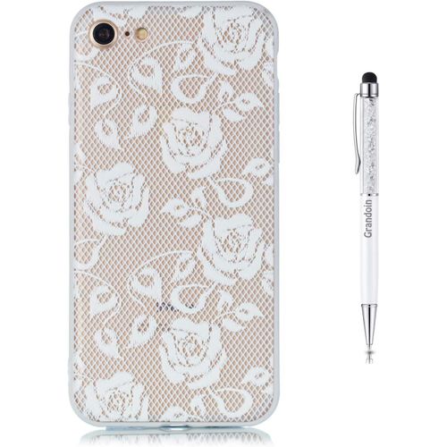 Coque Iphone 8,Coque Iphone 7, 2 En 1 Ultra Mince Coque Transparente Silicone Gel Tpu Souple Avec Cute Motif Dessin Mignon Imprim, Pour Apple Iphone 8 / Iphone 7 4.7"" (Rose Blanche)
