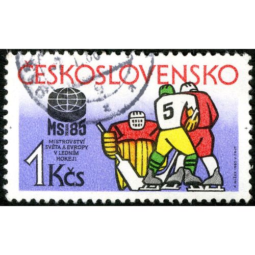 Timbre Oblitéré Ceskoslovensko, Ms Praha 85, Mistrovstvi Sveta A Evropy V Lednim Hokei, 1 Kcs, 1985