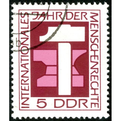 Timbre Oblitéré Ddr, Internationales Jahr Der Menschenrechte, 5