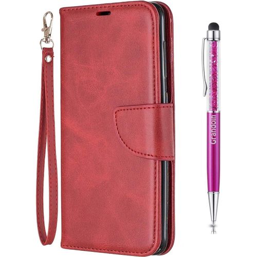 Coque Pour Samsung Galaxy A20 / A30, Bookstyle Flip Cover Tui De Protection Housse En Pu Cuir Avec Tpu Silicone Souple [Fente De Carte] [Fermeture Magntique] (Rouge)
