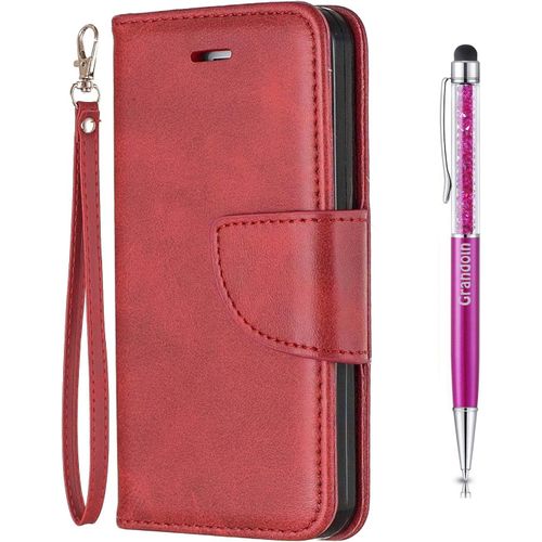 Coque Pour Samsung Galaxy A20e, Bookstyle Flip Cover Tui De Protection Housse En Pu Cuir Portefeuille Avec Tpu Silicone Souple [Fente De Carte] [Fermeture Magntique] (Rouge)