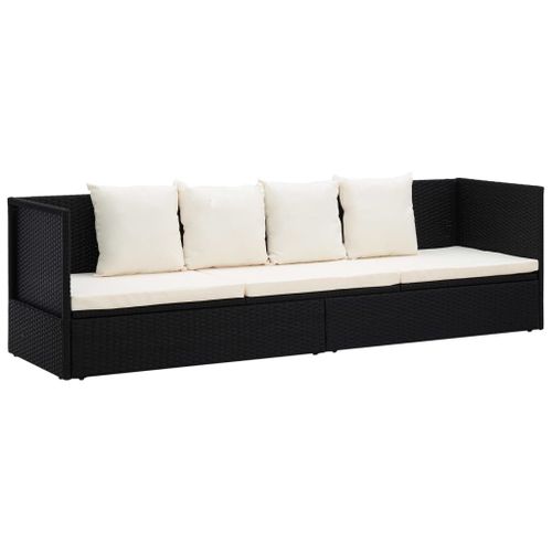 Lit De Jardin Chaise Longue Transat Avec Coussin Et Oreillers Résine Tressée Noir Helloshop26 02_0012001
