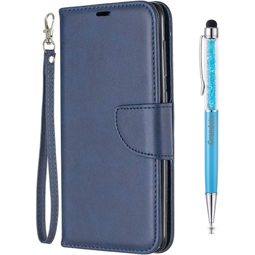 Coque Pour Samsung Galaxy A20 / A30, Bookstyle Flip Cover Tui De Protection Housse En Pu Cuir Avec Tpu Silicone Souple [Fente De Carte] [Fermeture Magntique] (Bleu)