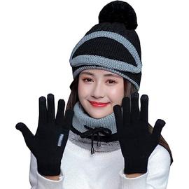 Ensemble Bonnet écharpe gants femme 3 en 1 Hiver Chaud Bonnet écran Tactile  Gant et Longue écharpe Tricotée : : Mode