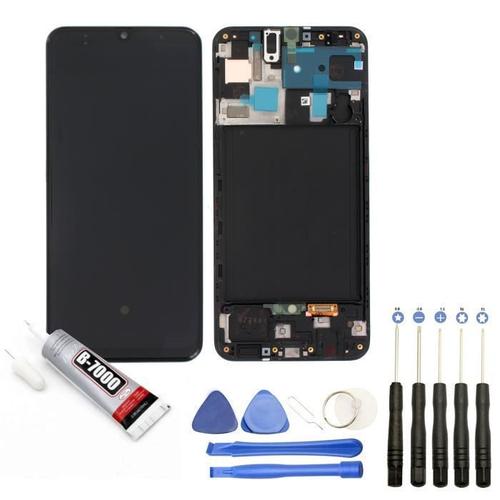 Vitre Tactile + Ecran Lcd Sur Châssis Compatible Avec Samsung Galaxy A50 Sm-A505f Taille 6.4" Blanc+ Kit Outils + Colle B7000