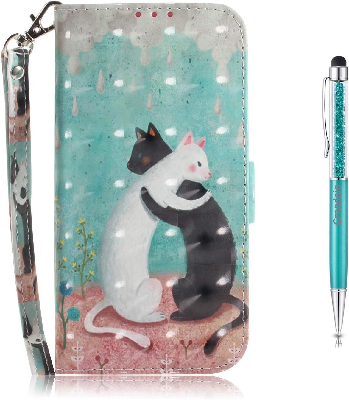 Coque?Pour Samsung Galaxy A10s,?[Peinture?3d]?Pu?Etui?Housse?En?Cuir?Portefeuille?De?Protection?Avec?[Emplacements?Cartes]?[Fonction?Support]?[Fermeture?Magntique]?Flip?Case (Chat Blanc)