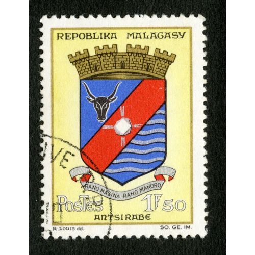 Timbre Oblitéré Repoblika Malagasy, Antsirabe, Postes, 1f50