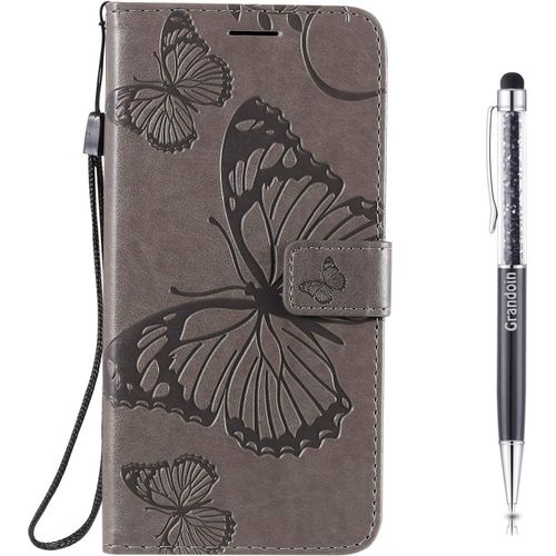 Coque Pour Samsung Galaxy A71 5g, Papillon Gaufrage Housse Rtro Pu En Cuir Premium Bookstyle Flip Portefeuille Etui Avec Tpu Silicone Souple Phone Case Avec Fermeture Magntique (Grise