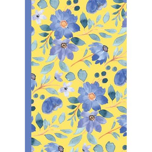 Beautiful Floral Gift Notebook: Diary For Women- Girls, Daughters, Moms. Sunny Blue Flowers Watercolor Pattern| Dimension: 6x9 Inches, 200 Medium Lined Pages, Durable Matte Hardcover