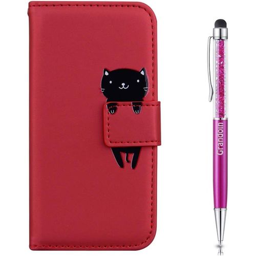 Coque Pour Galaxy A20, [Anim] Bookstyle Flip Cover Tui De Protection Housse En Pu Cuir Avec Tpu Silicone Souple [Fente De Carte] [Fermeture Magntique] Pour Samsung Galaxy A20 (Rouge)