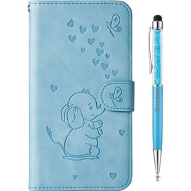 Coque Pour Samsung Galaxy A10, [Gaufrage De L'lphant] Bookstyle Flip Cover Tui De Protection Housse En Pu Cuir Avec Tpu Silicone Souple Phone Case(Bleu)