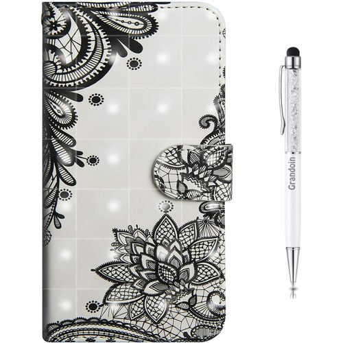 Coque Pour Oppo Find X5 Lite/Reno 7 5g, Bookstyle Flip Cover Tui De Protection Housse En Pu Cuir Avec Tpu Silicone Souple [3d] [Fente De Carte] [Fermeture Magntique] (Dentelle Noire)