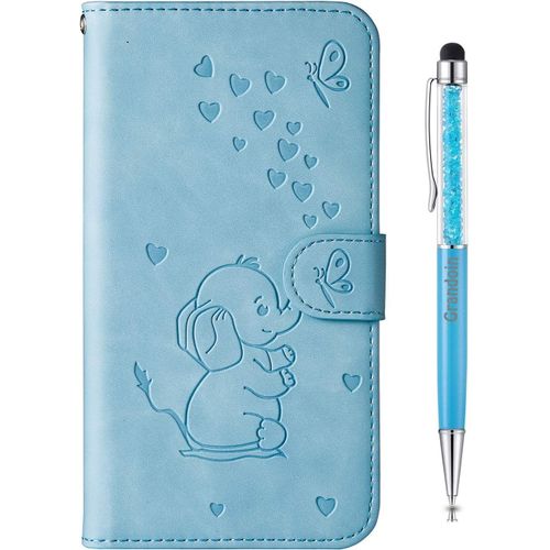 Coque Pour Samsung Galaxy A20e, [Gaufrage De L'lphant] Bookstyle Flip Cover Tui De Protection Housse En Pu Cuir Avec Tpu Silicone Souple Phone Case(Bleu)