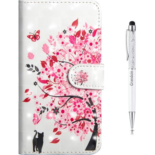 Coque Pour Oppo Find X5, 3d Tui Oppo Find X5, Bookstyle Flip Cover Tui De Protection Housse En Pu Cuir Oppo Find X5 Avec Tpu Silicone Souple [Fente De Carte] [Magntique] (Arbre Rose)