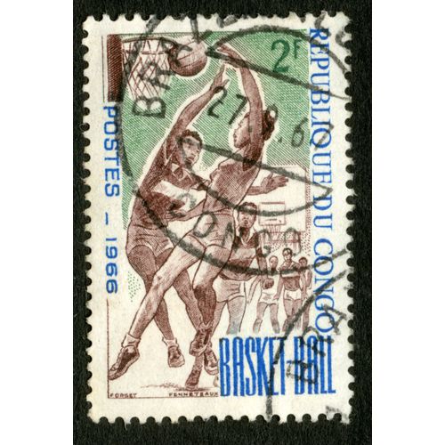 Timbre Oblitéré République Du Congo, Baskett-Ball, Postes, 1966, 2 F