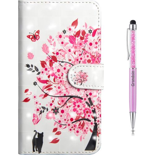 Coque Samsung Galaxy S10e, Tui De Protection Housse En Pu Cuir Avec Tpu Silicone Souple Portefeuille Phone Case Cover Pour Samsung Galaxy S10e (Arbre Rose)