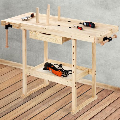 TIMBERTECH® Établi d'Atelier - en Bois de Pin Massif, avec Tiroir et  Étagère, Charge Max. 200 kg, 127 x 57.5 x 82.5 cm - Banc, Table de Travail,  Bricolage, Menuisier - Rangement