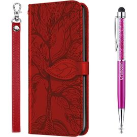 Coque Pour Iphone 12 Pro Max, Housse En Cuir Iphone 12 Pro Max (6,7 Pouces) Portefeuille, Etui Rabat Magntique Etui Protection Housse Avec Fente Cartes Antichoc Clapet Folio Coque (Rouge)