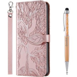 Coque Pour Iphone 13 Mini, Housse En Cuir Iphone 13 Mini (5,4 Pouces) Portefeuille, Etui Rabat Tlphone Magntique Etui Protection Housse Avec Fente Cartes Clapet Folio Coque (Rose)
