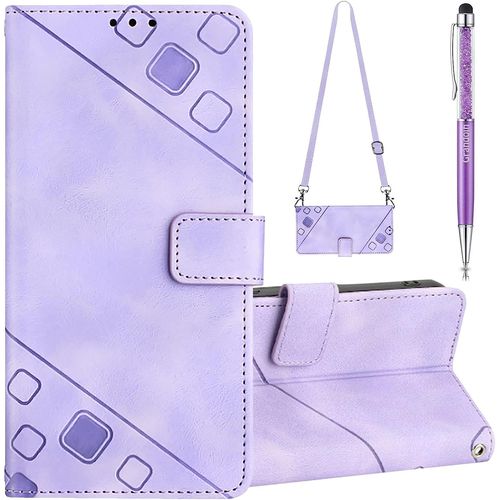 Coque Pour Xiaomi Redmi Note 11/Note 11s Avec Cordon, Rglable Lanyard Housse Rabat Portefeuille Cuir Etui, Slim Tpu Silicone Bumper Magntique Housse, Antichoc Wallet Case (Violet)
