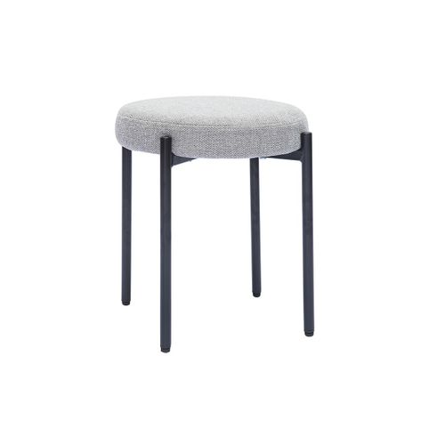 Tabouret Bas Empilable En Tissu Effet Velours Texturé Gris Clair Et Métal Noir H41 Cm Kiko